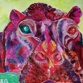 怒っているカバ 「俺の縄張りに入ってきたやつは誰だ！」 真っ赤な顔でライバルのカバを威嚇しているよ！